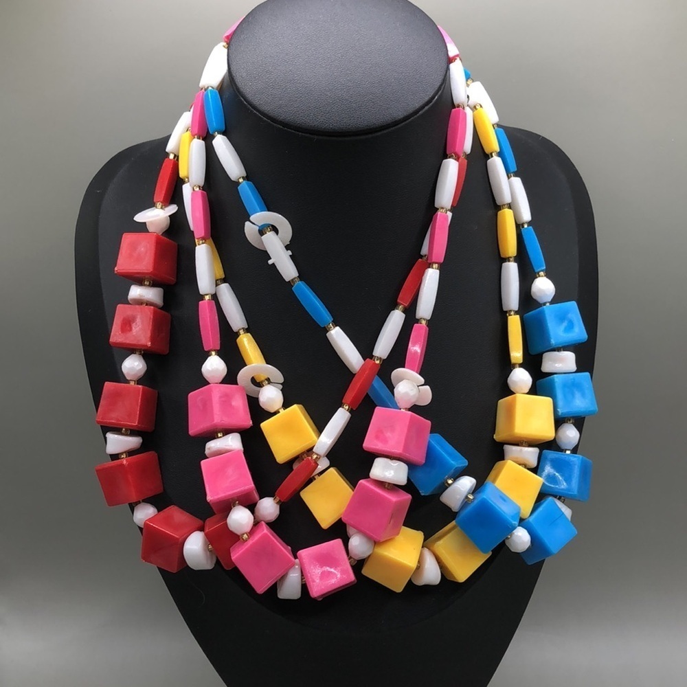 New old stock vintage plastic acrylic colorful necklaces PICK colorful statement